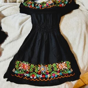 Black Dress with Colorful Embroidery
